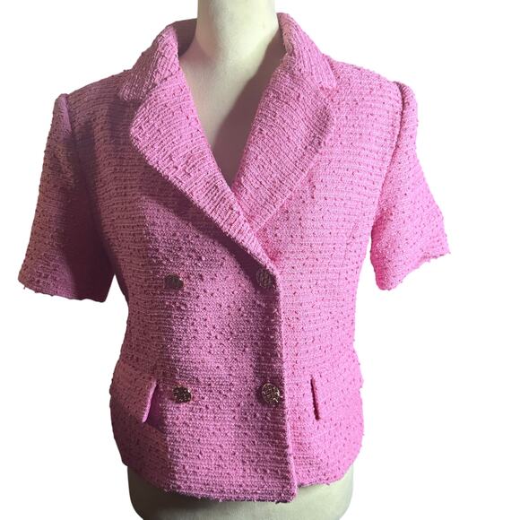 Endless Rose Tweed Double Breast Short Sleeve Blazer, Pink, Size Medium, NWT - Picture 1 of 7